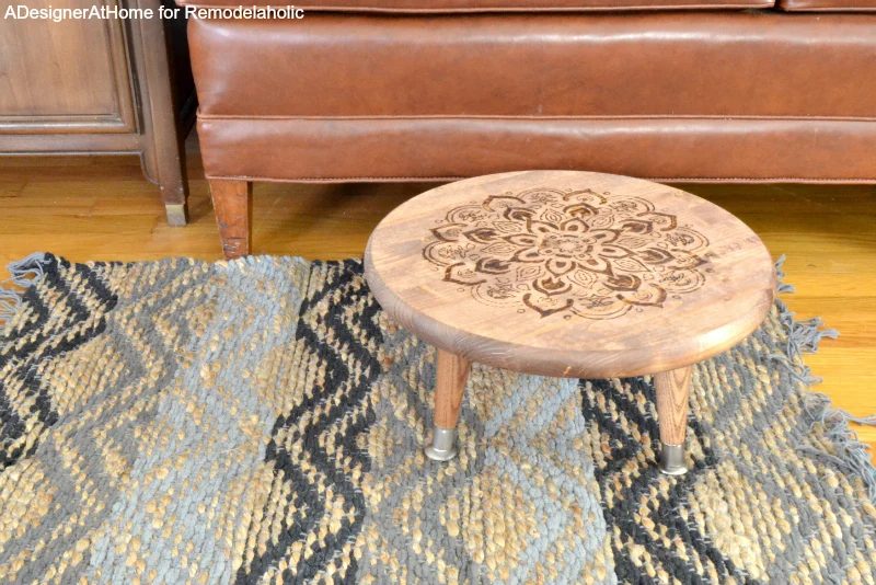 handmade-foot-stool-premade-home-improvement-store-pieces-straightforward-wood-burned-mandala-design