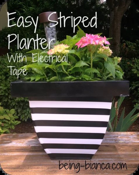 striped planter with electrical tape