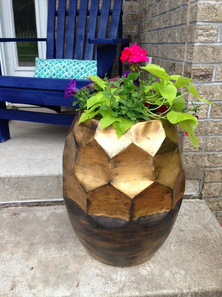 side table turned flower planter