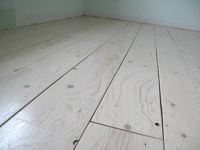 Whitewashed Handmade Plywood Plank Floors by Sharktails