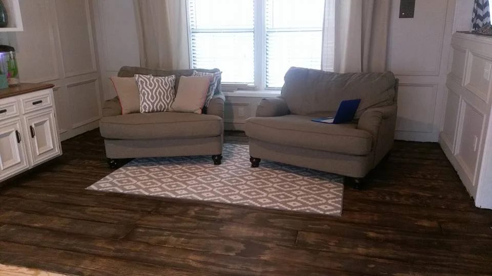 Plywood Plank Flooring, Courtney Robertson 7 31 16, Stained Jacobean 2, Featured On @Bekob