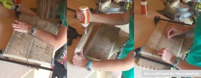 build top of reclaimed wood Handmade step stool by joining 2 boards