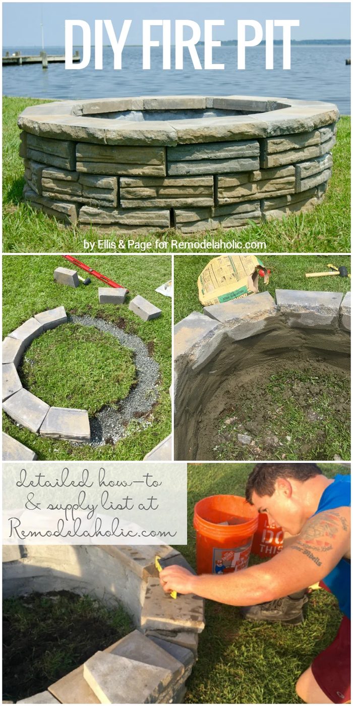 Build a retaining wall block fire pit! This walkthrough has a full supply list and how-to. By Ellis and Page for Bekob.com