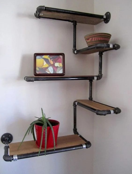 Wood And Metal Wall Shelves Industrial Piping Style