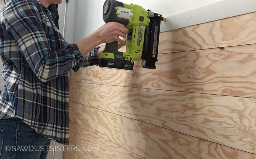 6 Plywood Planked Wall In Bathroom, Handmade, By Sawdust Sisters Featured On @Bekob