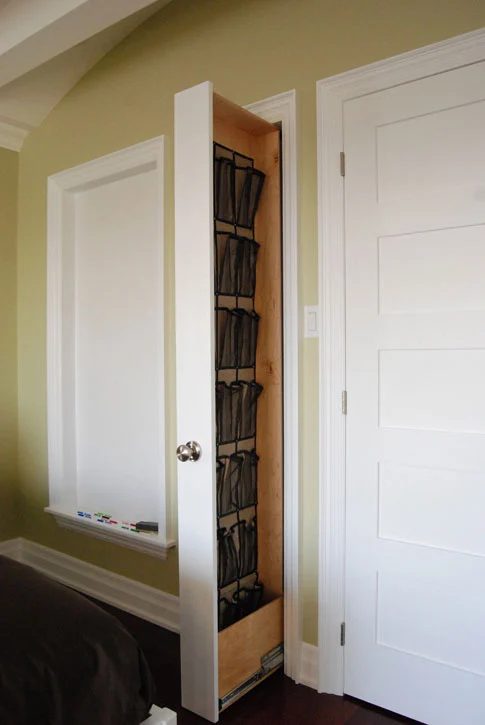 shoe storage options - hidden wall shoe organizer, via Hard Core Renos