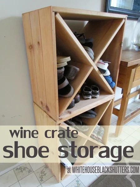 shoe storage options - divided wine crate for shoes, White House Black Shutters