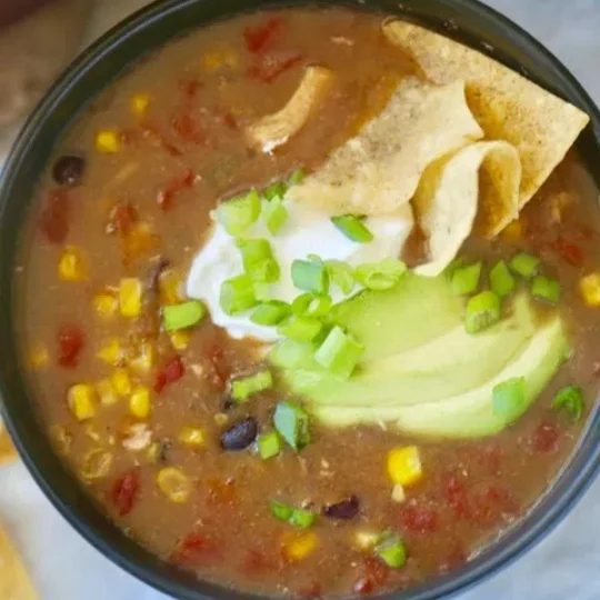 straightforward 6 Can Chicken Soup With Avacado, Sour Cream And Tortilla Chips In A Bowl