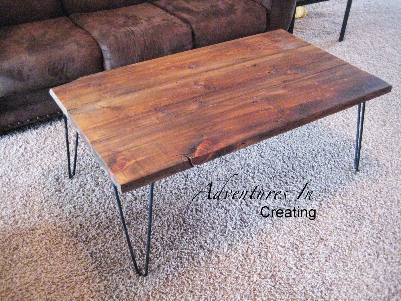 wooden coffee table with hairpin legs, Adventures in Creating via Bekob