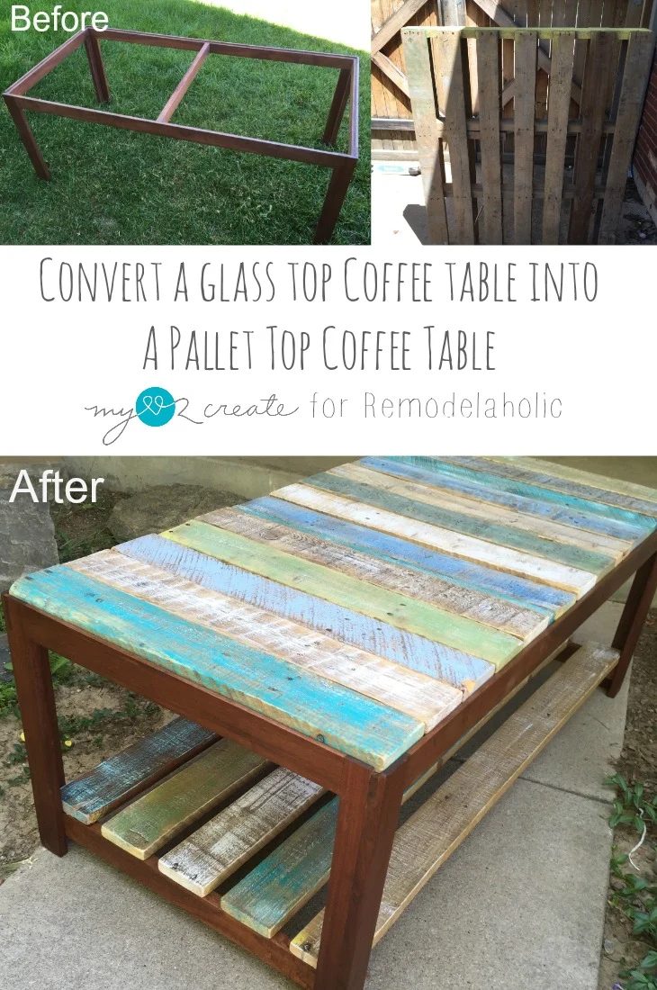 glass top coffee table into pallet top coffee table