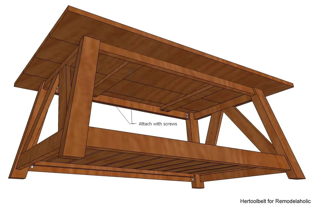 Inspired by a coffee table in a HGTV dream home. I love the trapezoid base and slats that make up this table. Handmade slat coffee table with free plans.