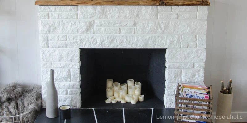 Handmade Stone Fireplace Update with Live Edge Wood Mantel