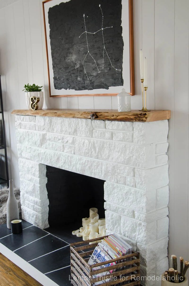Handmade STONE FIREPLACE REFRESH WITH LIVE EDGE MANTLE
