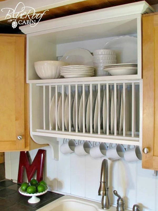 update builder grade kitchen cabinets with a plate rack cabinet and storage shelf and crown molding