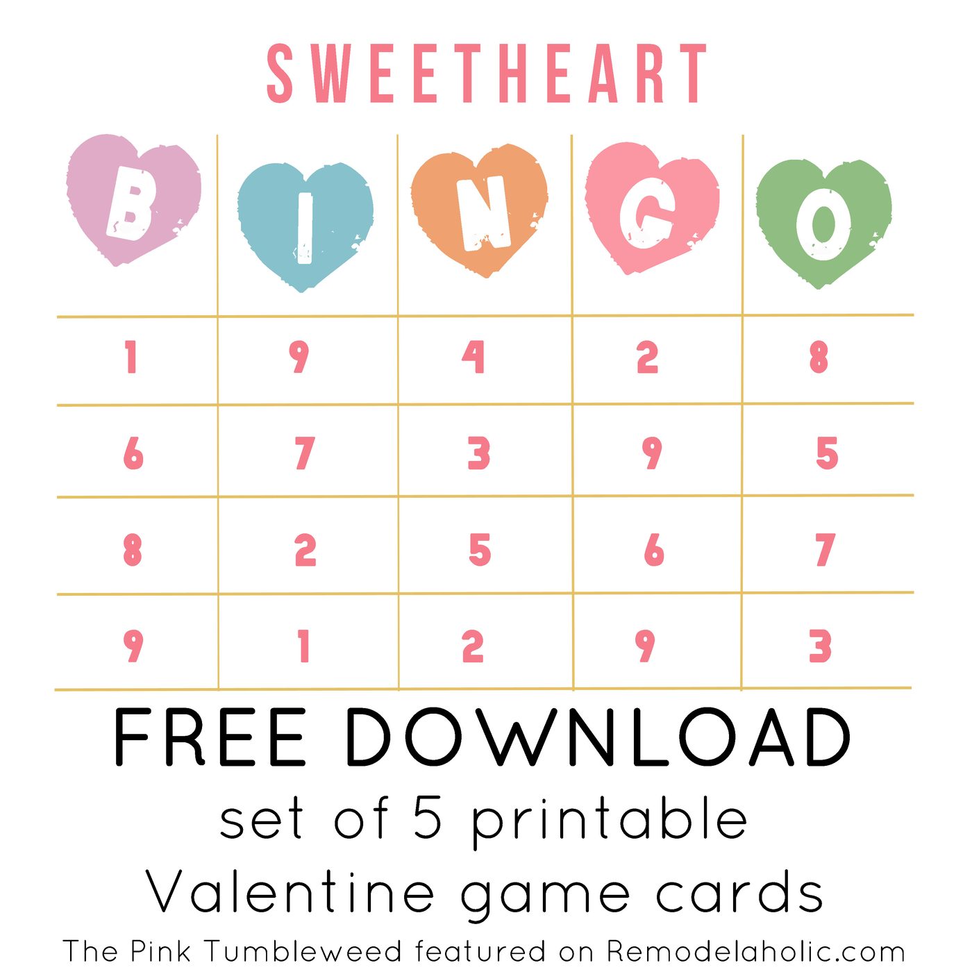 Free Printable Valentine BINGO Conversation Heart Cards - download @Bekob
