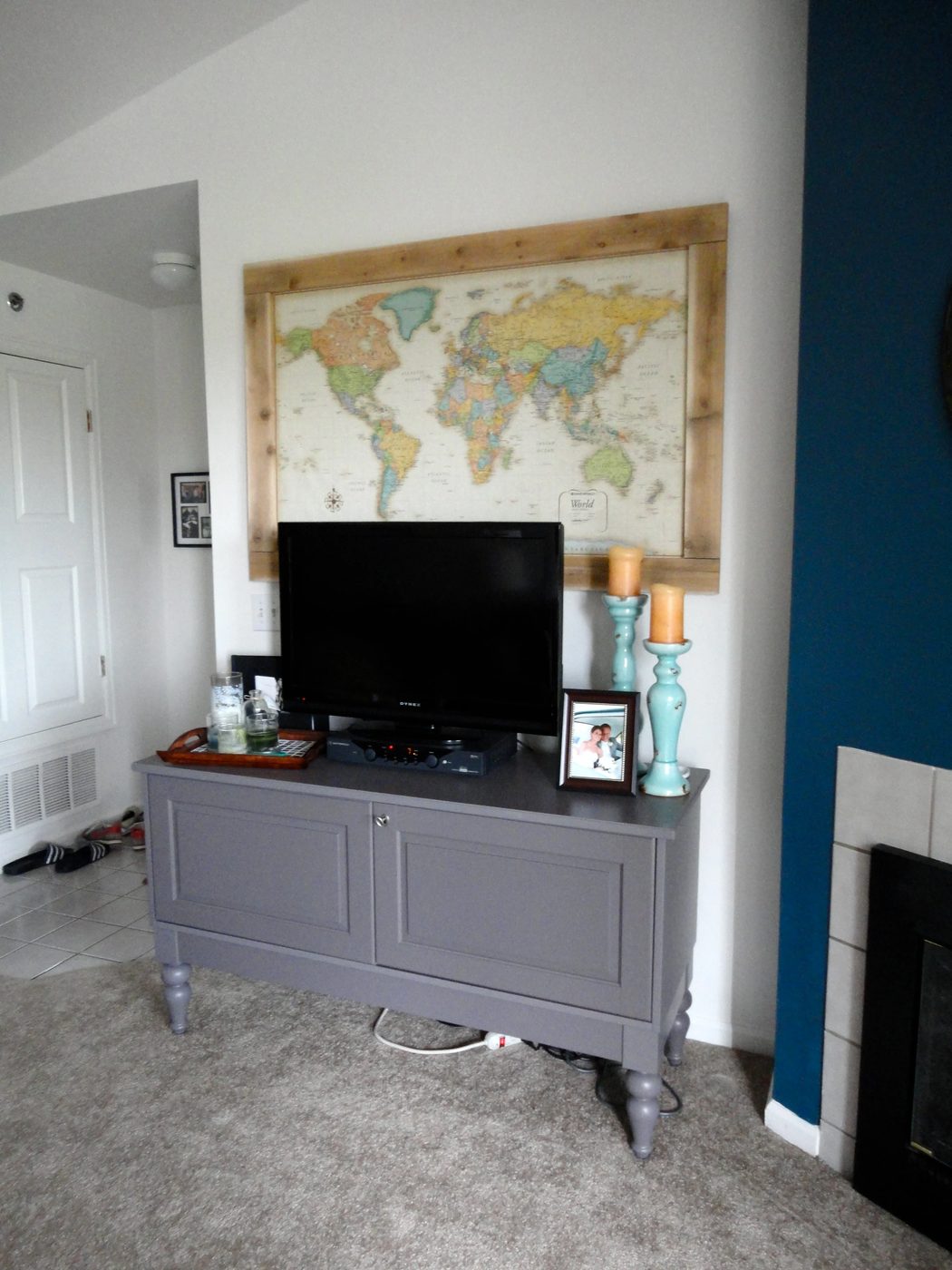 Handmade Wall Decor options: large map wall art above the tv (jennaandcalder)