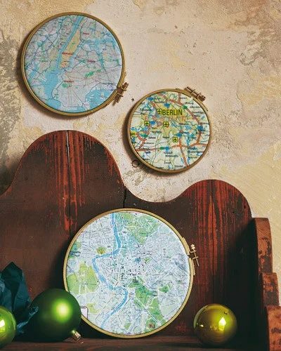 maps-in-hoops for wall decor