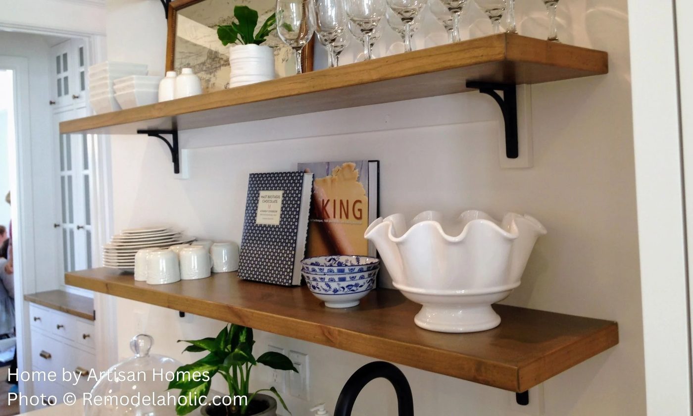 Wood Open Shelves Supported By Brackets And Extra Support, Home By Artisan Homes Photo © Bekob UV15 H16