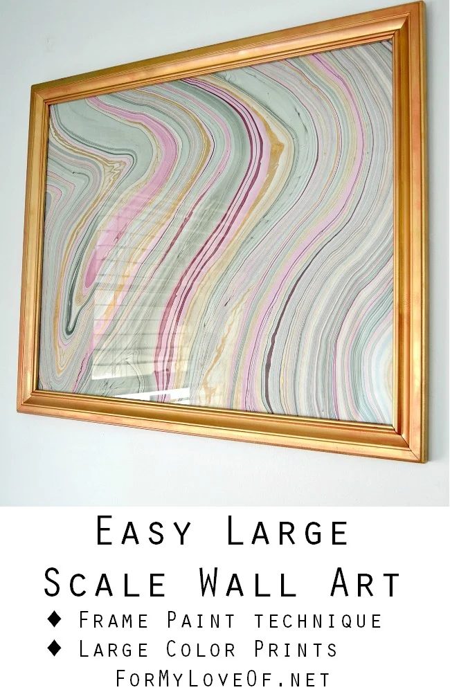 straightforward Large Scale Wall Art with a unique gold and copper frame paint technique and large magenta grey and gold marble print