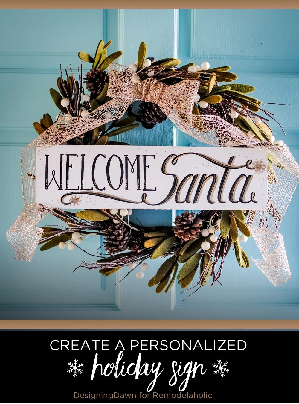 Handmade Personalized Painted Wood Sign for a Welcome Santa Christmas Wreath