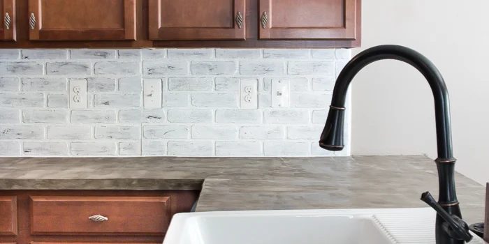 Handmade Whitewashed Faux Brick Backsplash