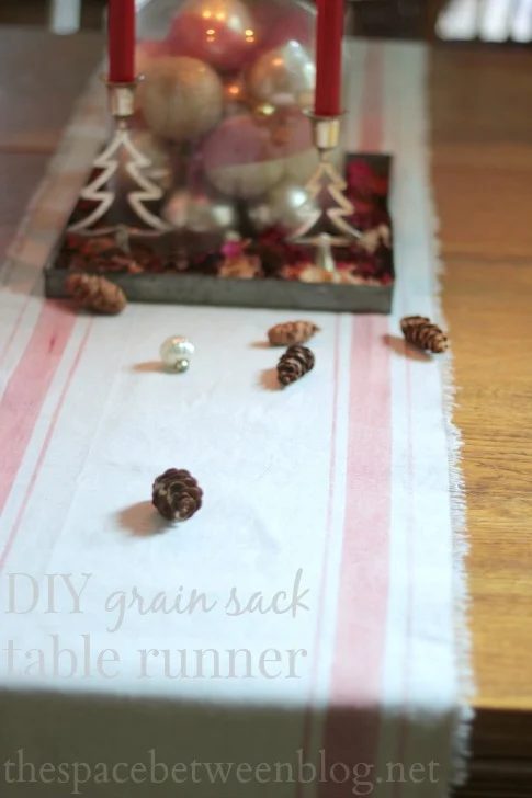Handmade grain sack table runner