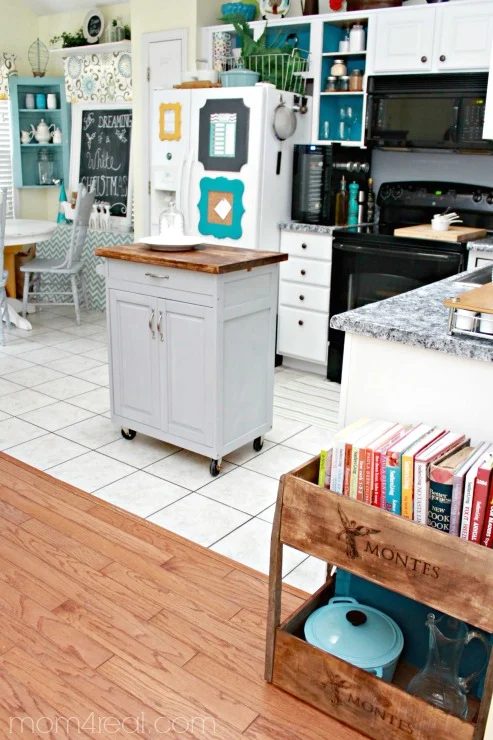 use wine crates to make a shelf for your kitchen and cookbooks, Mom4Real featured on Bekob