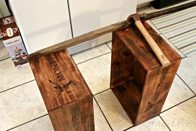 make a shelf using wine crates and tobacco sticks, Mom4Real featured on Bekob
