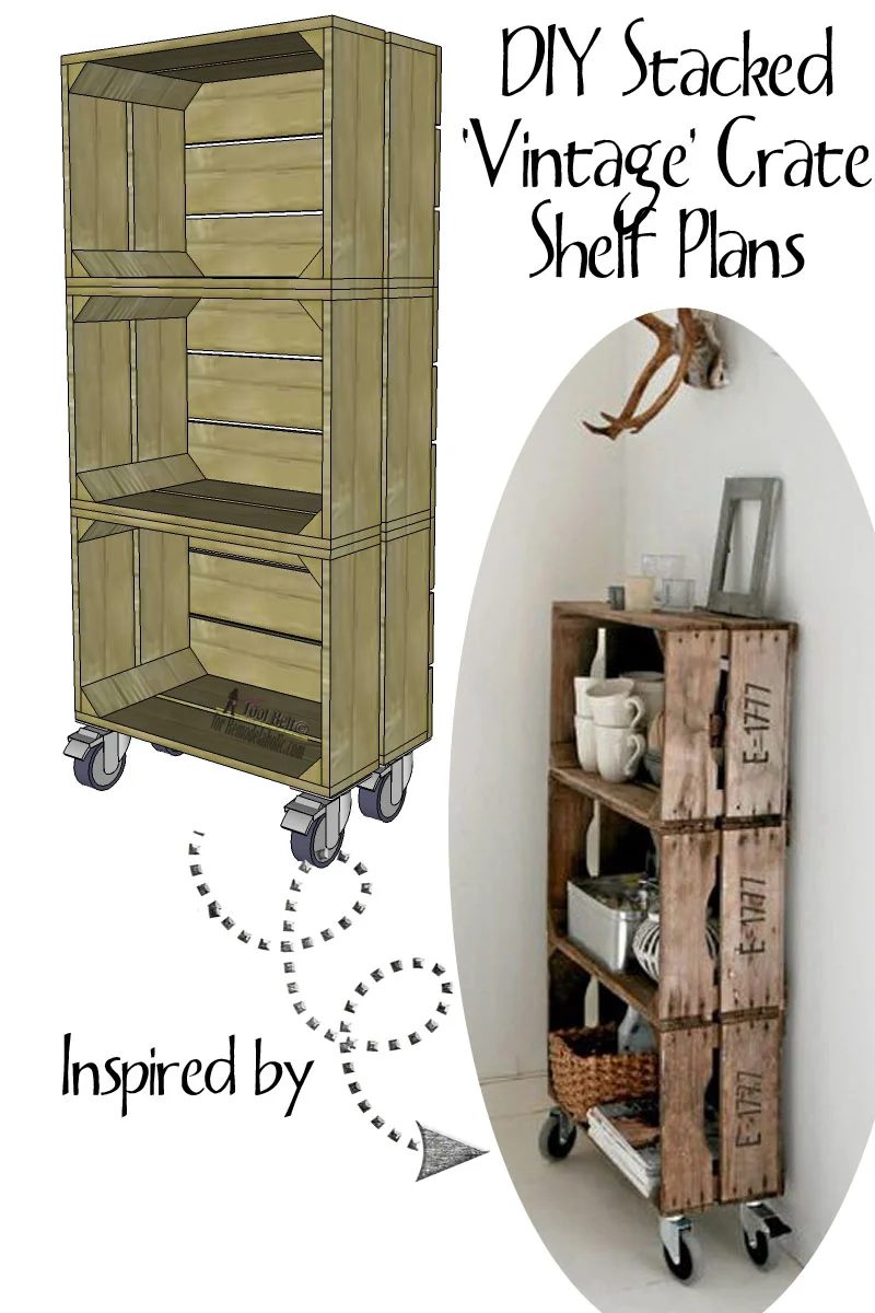 Handmade stacked vintage crate shelf plan