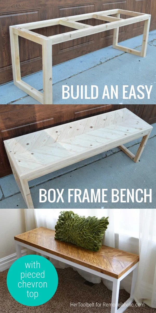 Printable Plans To Build An straightforward Handmade Wood Bench With Box Frame And Chevron Pieced Top, Bekob