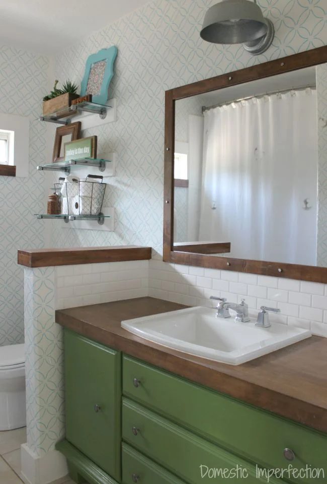 Ashley Domestic Imperfection review of handmade wood bathroom vanity countertop made from flooring