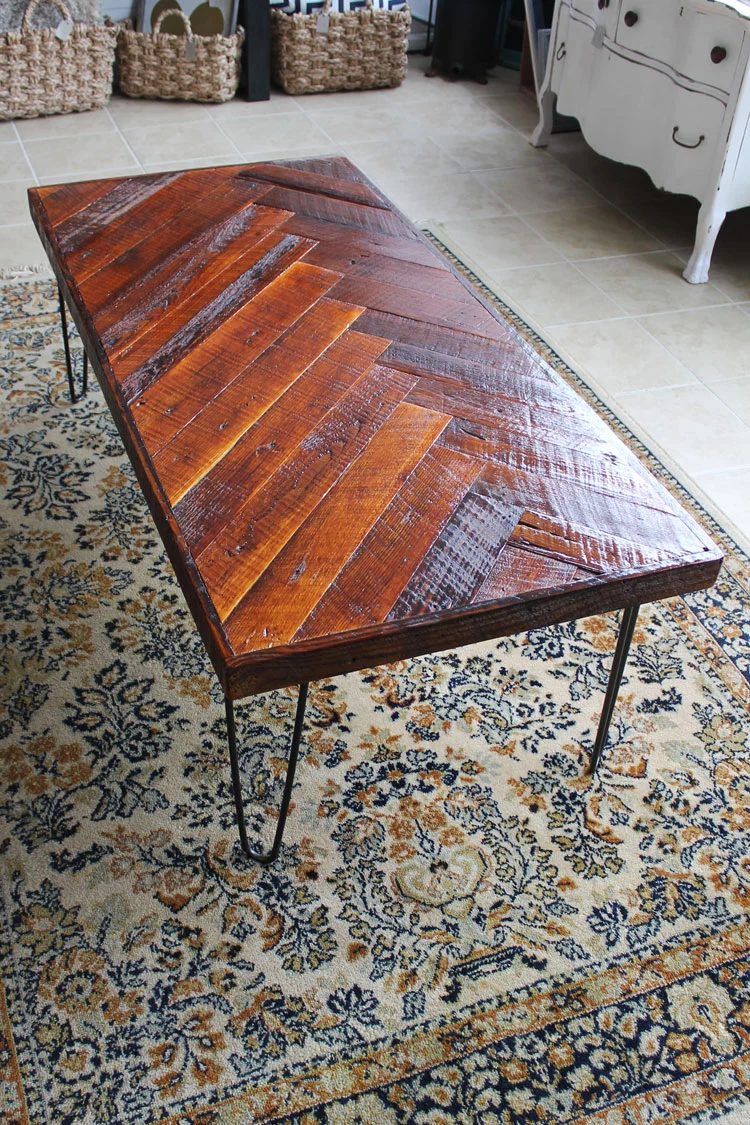 Finished herringbone wood coffee table