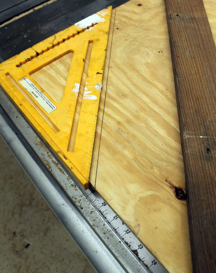Creating the angle for the wood top of the coffee table