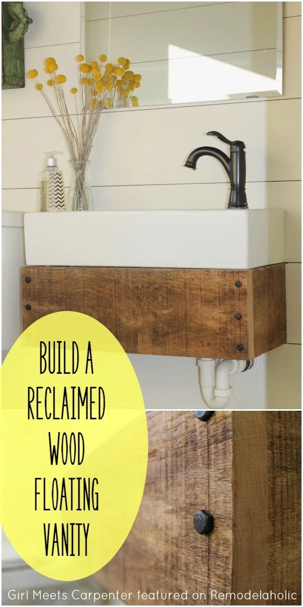Build a Reclaimed Wood Floating Vanity - Girl Meets Carpenter featured on @Bekob #upcycle #bathroom