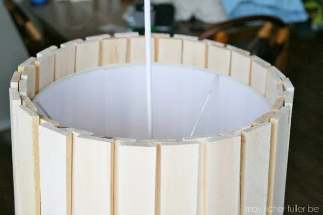 two layers of wood shims on drum shade pendant lamp, May Richer Fuller Be featured on Bekob