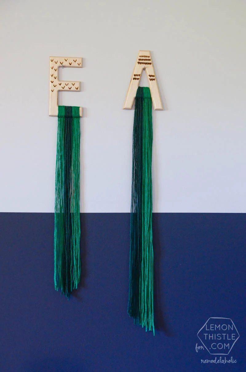 Handmade Wood and Yarn Monogram Wall Hangings