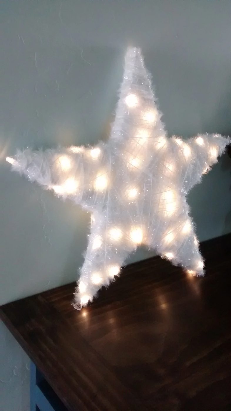 Shimmery White Lighted Christmas Star How to build 3 wooden Christmas stars from just ONE board, for about $12. These decorative wood stars are great for decorating for the Fourth 
