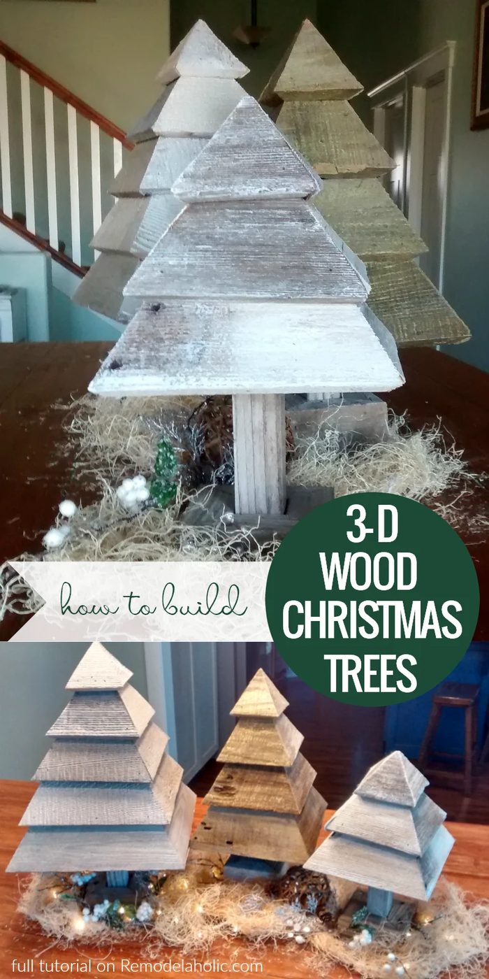 Build a set of rustic 3D wood trees for Christmas and winter decorating, using a couple of old reclaimed wood fence boards and your miter saw.