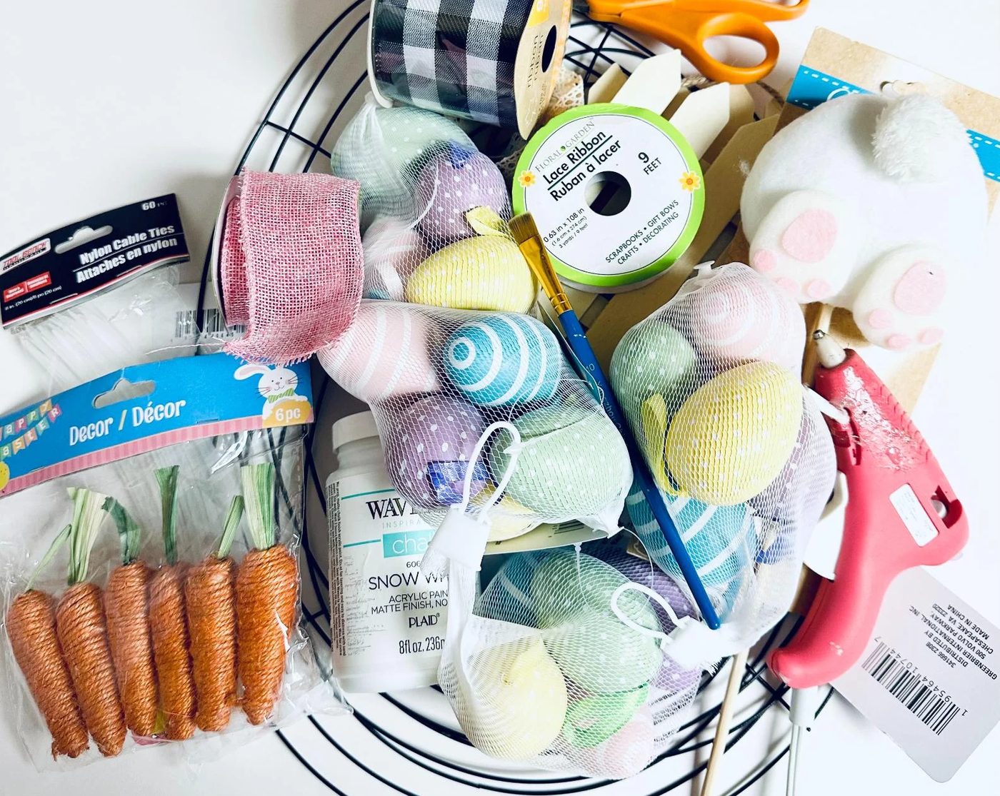 Dollar Tree Easter Egg Wreath Handmade Bunny Butt walkthrough Materials, Bekob