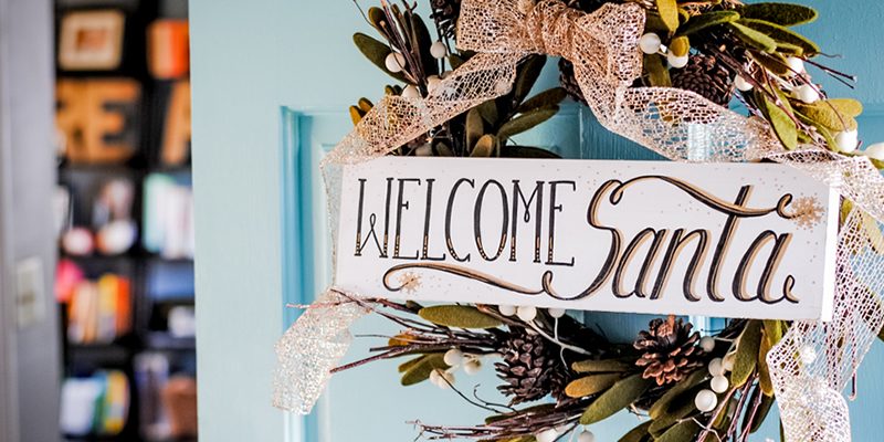 Handmade ‘Welcome Santa’ Painted Wood Sign for a Christmas Wreath