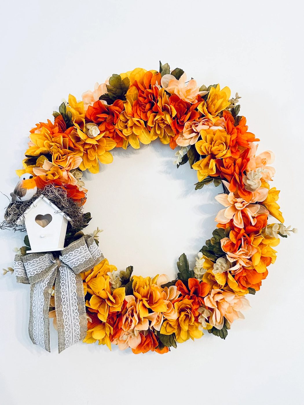Mum And Birdhouse Dollar Tree Fall Wreath Handmade Bekob (17)