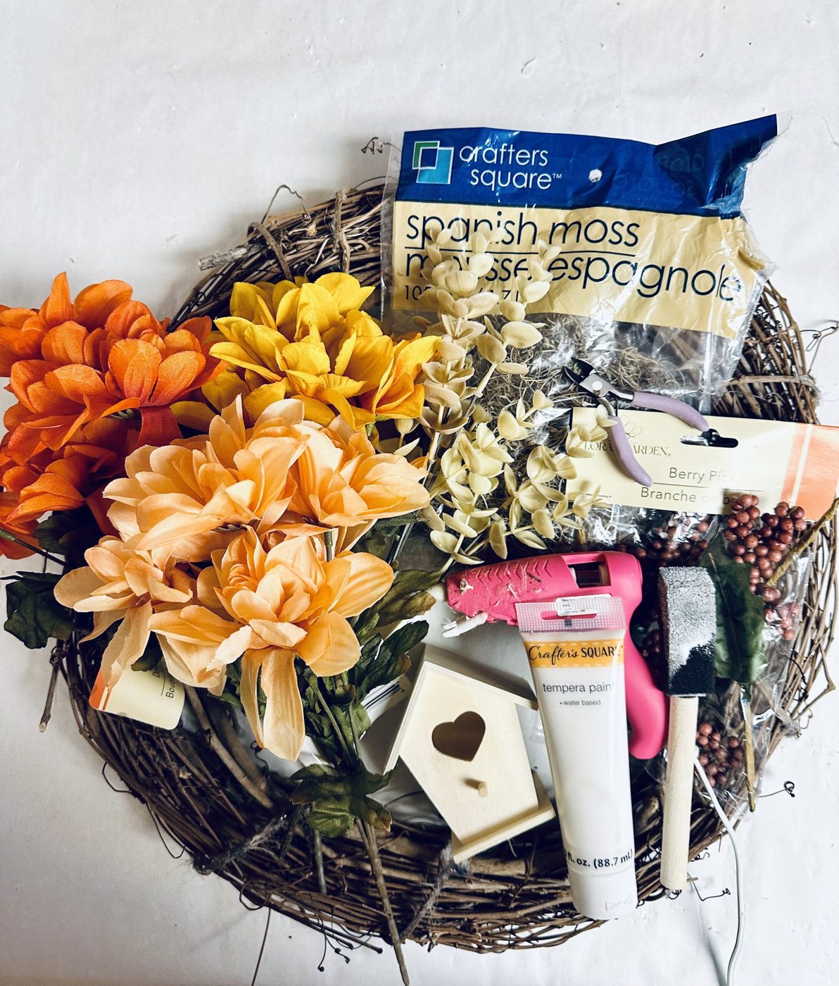 Supplies For Mum And Birdhouse Dollar Tree Fall Wreath Handmade Bekob (1)