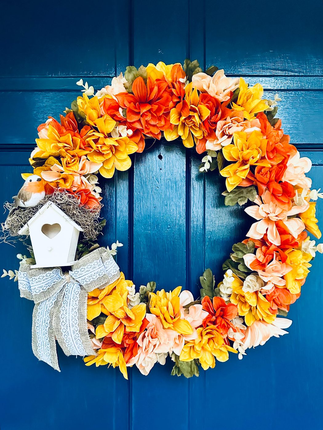 Mum And Birdhouse Dollar Tree Fall Wreath Handmade Bekob (20)