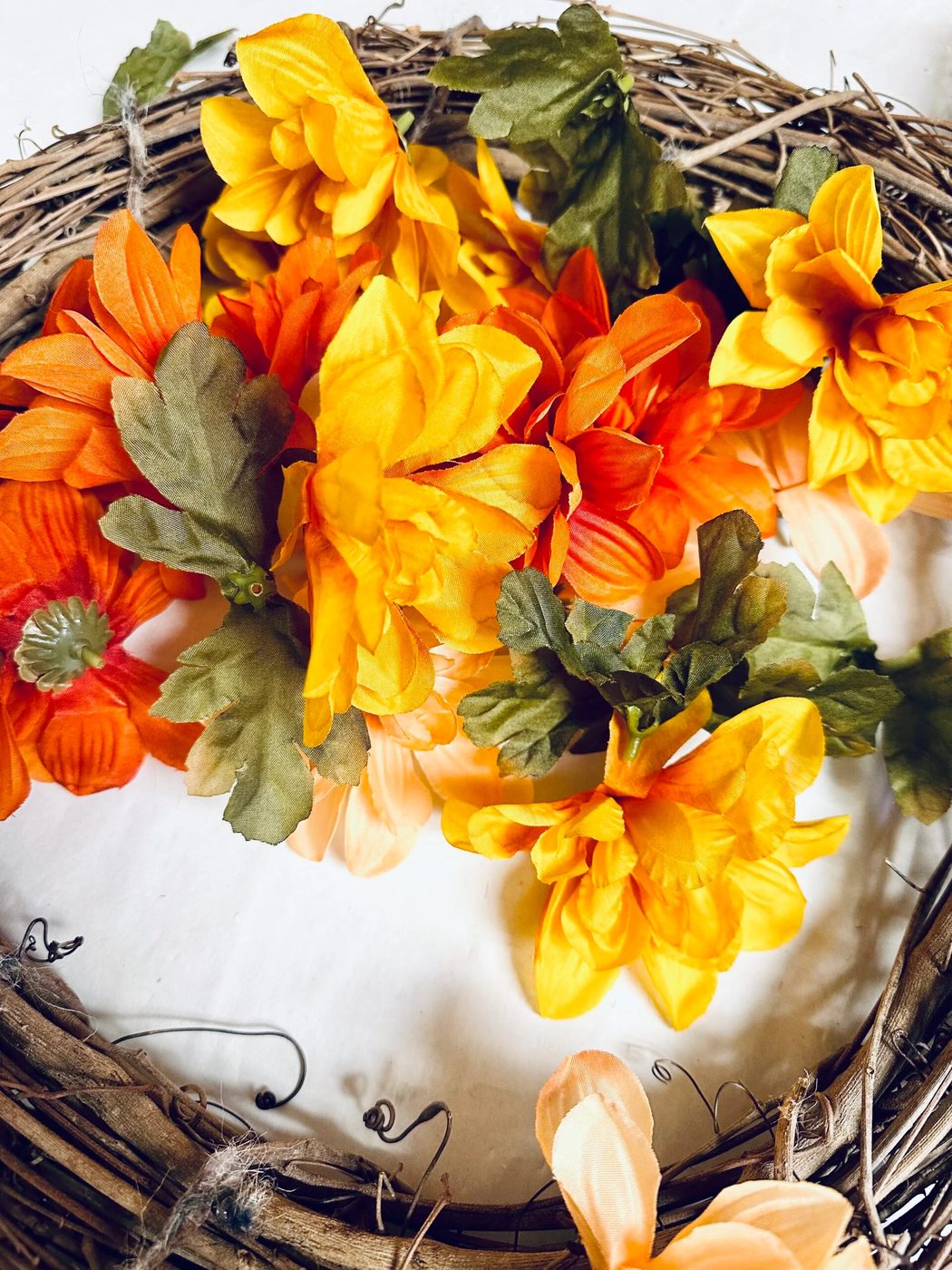 Step 2 Prep Fake Flowers Mum And Birdhouse Dollar Tree Fall Wreath Handmade Bekob (4)