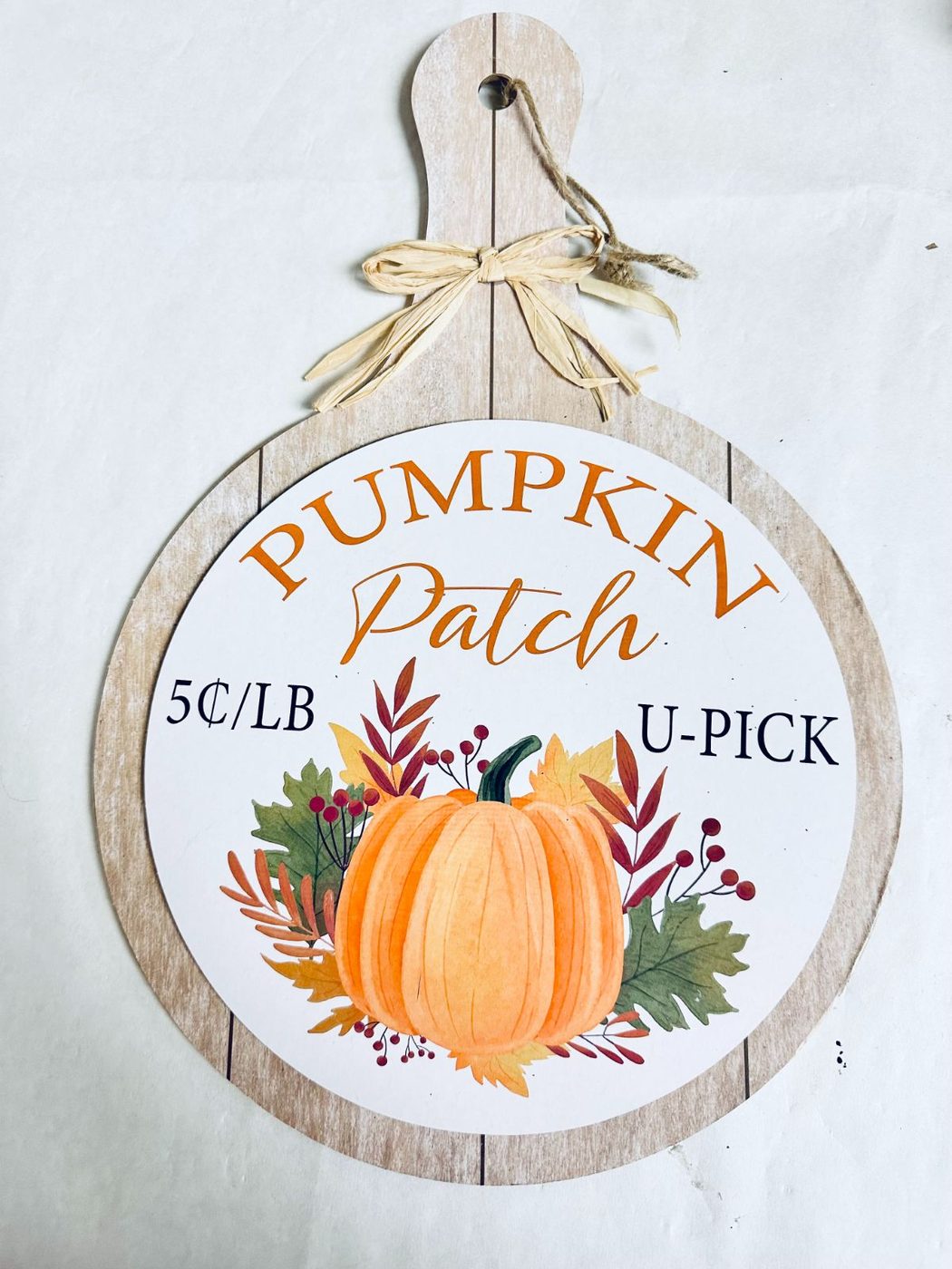 Dollar Tree Pumpkin Patch Wreath Fall Craft, Add Pumpkin Cutting Board Sign, Bekob (10)