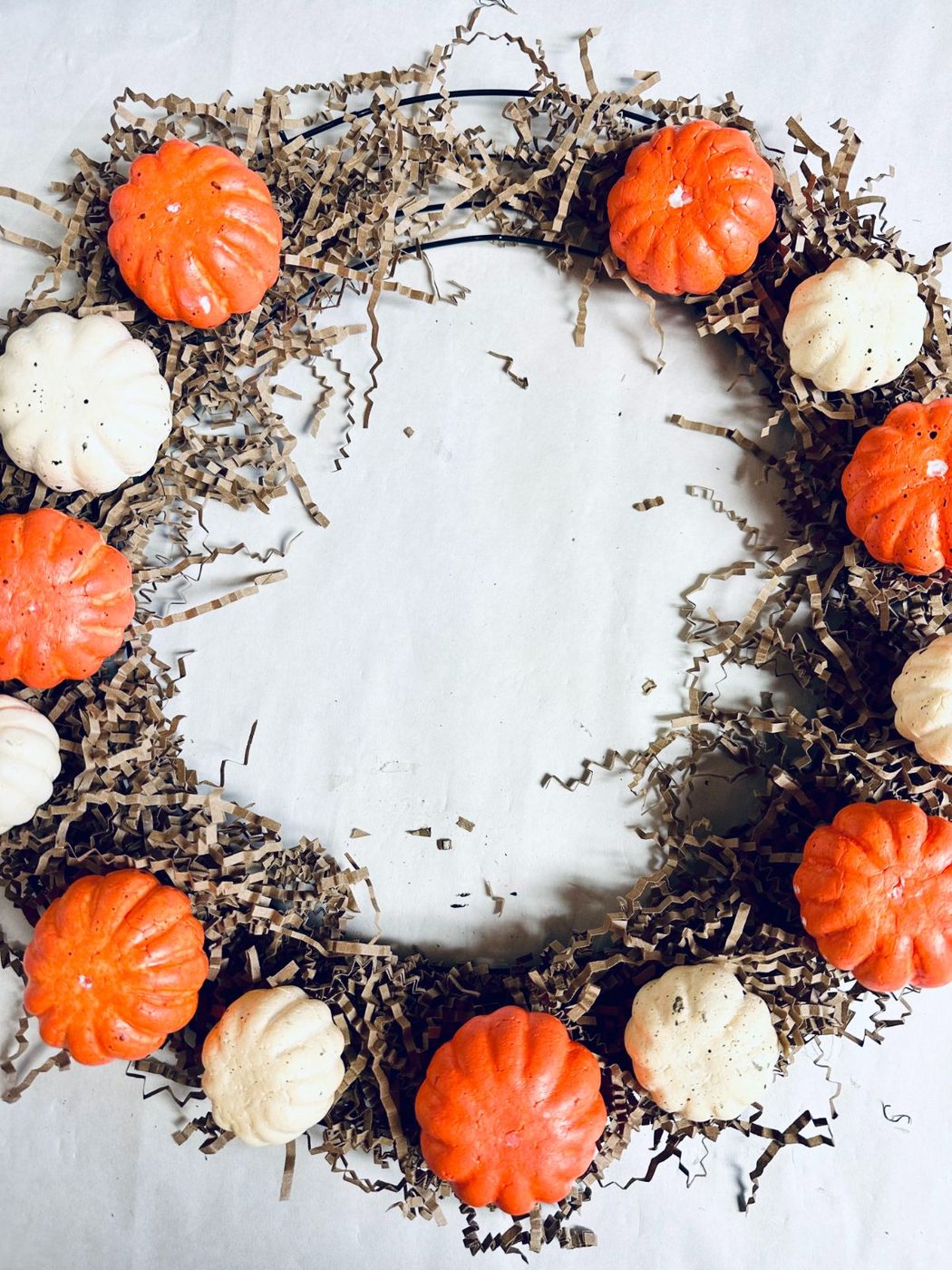 Dollar Tree Pumpkin Patch Wreath Fall Craft, Add Mini Pumpkins, Bekob (4)