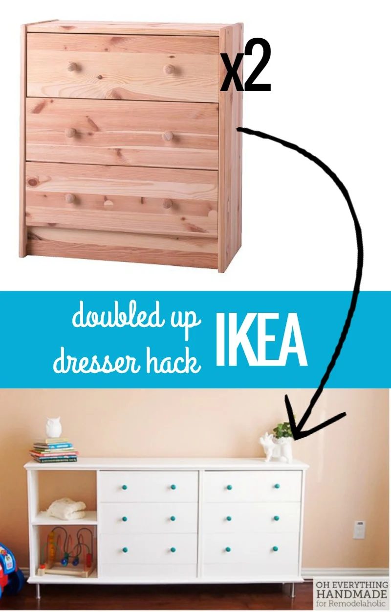 Double IKEA Rast chest method to make a long dresser with storage cubbies, Oh Everything Handmade on @Bekob