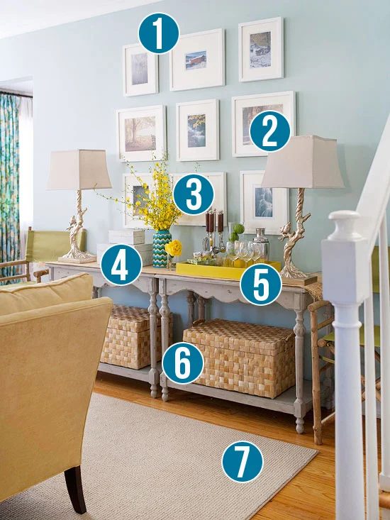Get This Look - Doubled Up Console Table Buffet - 7 Design Tips from Bekob.com #getthislook #consoletable #decorating