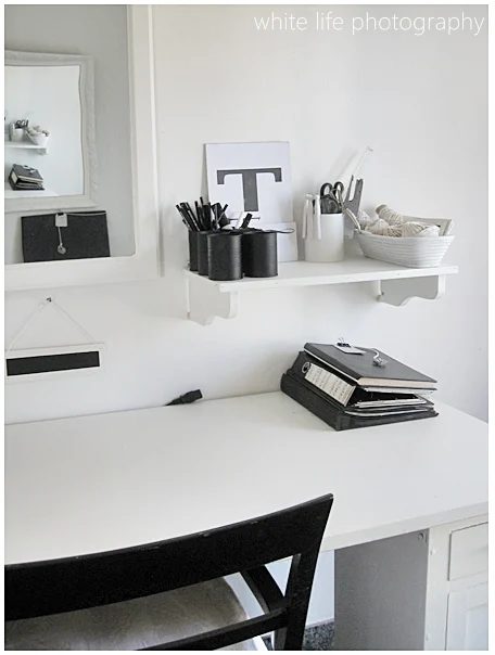 black and white office