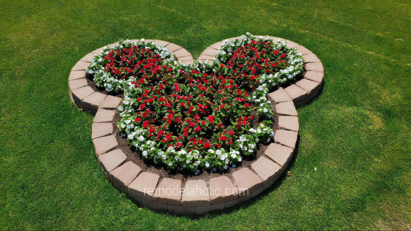 17 Diy Mickey Planter Bed With Landscaping Blocks And Red And White Flowers Bekob 034431